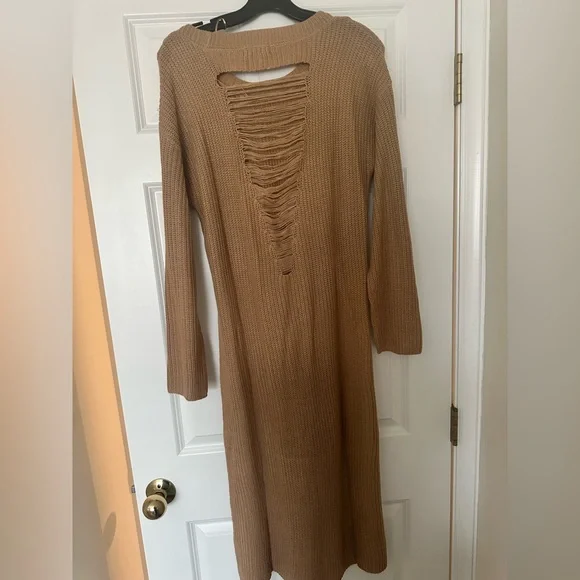 *NWT* Fashion Nova Kara Tie Front Sweater in Tan - Size Large - Picture 5 of 7